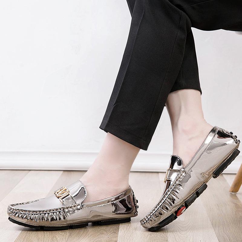 2025 Men's Shiny Leather Loafers: Breathable Soft Sole for Casual Wear, Large Size