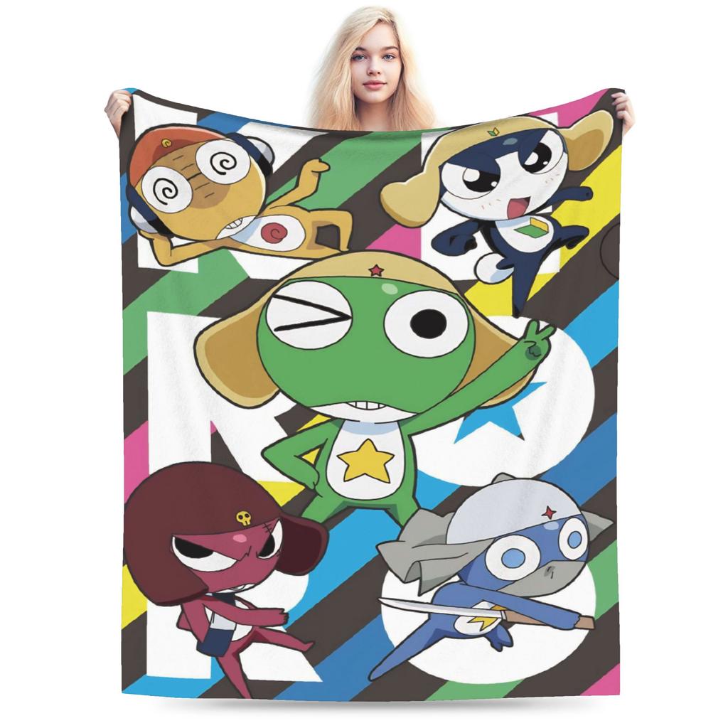 Anime Keroros Frog Blanket Soft Graphic Plush Throw Blanket For Students Outdoor Flannel Bedspread Bed Cover