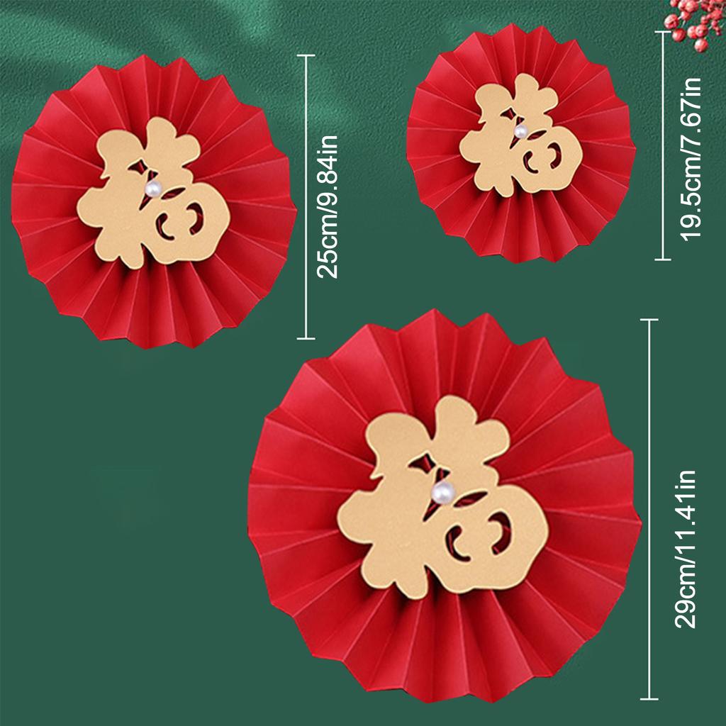 6pcs FU Character Wall Clings Decorative Fu Hanging Paper Fan for Festival Wedding Birthday Party Calligraphy Style