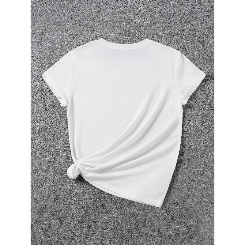European Size Womens Happy New Year Tee Fashionable Glamorous Letter Graphic Print T Shirt Slogan Design Loose Casual Round Neck Short Sleeve
