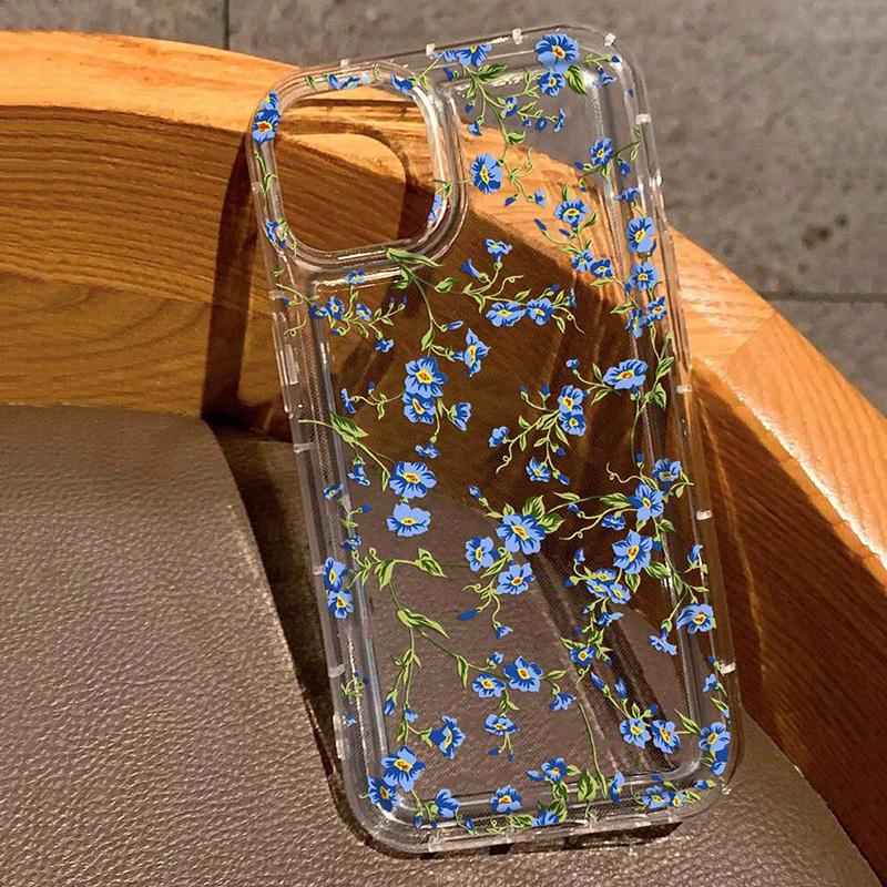 Floral Pattern Transparent Shockproof Phone Case for iPhone 11 12 13 14 15 16 17 Air Pro Max XR XS X 7 8 Plus SE2 Soft Cover