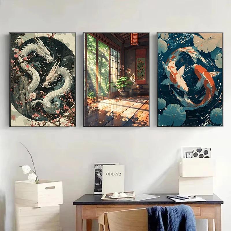 Japanese Landscape Samurai Geisha Bonsai Torii Gate Sakura Art Poster Canvas Painting Wall Prints Picture for Room Home Decor