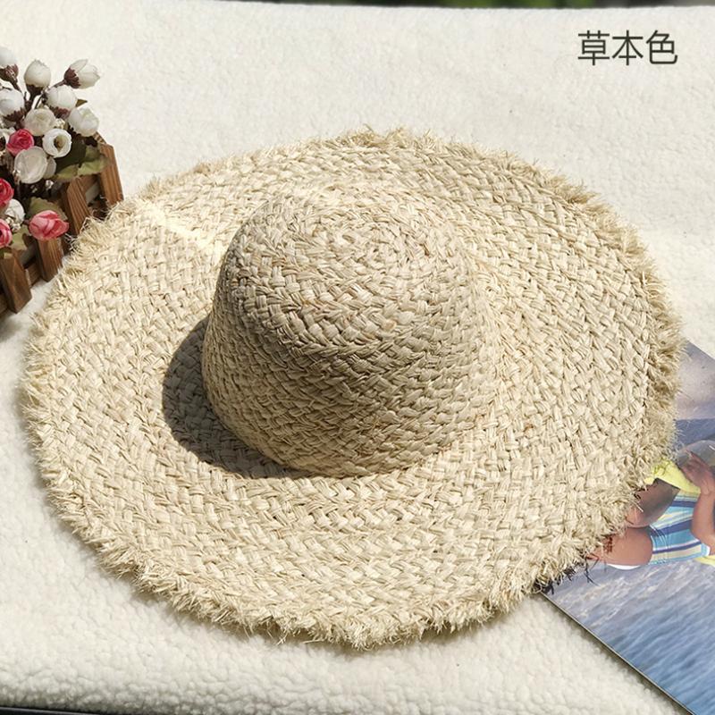 Natural Lafite Straw Hat Sunscreen Large Brim Beach Hat Trendy Foreign Style Color Fur Edge Dome UV Protection Sun Visor
