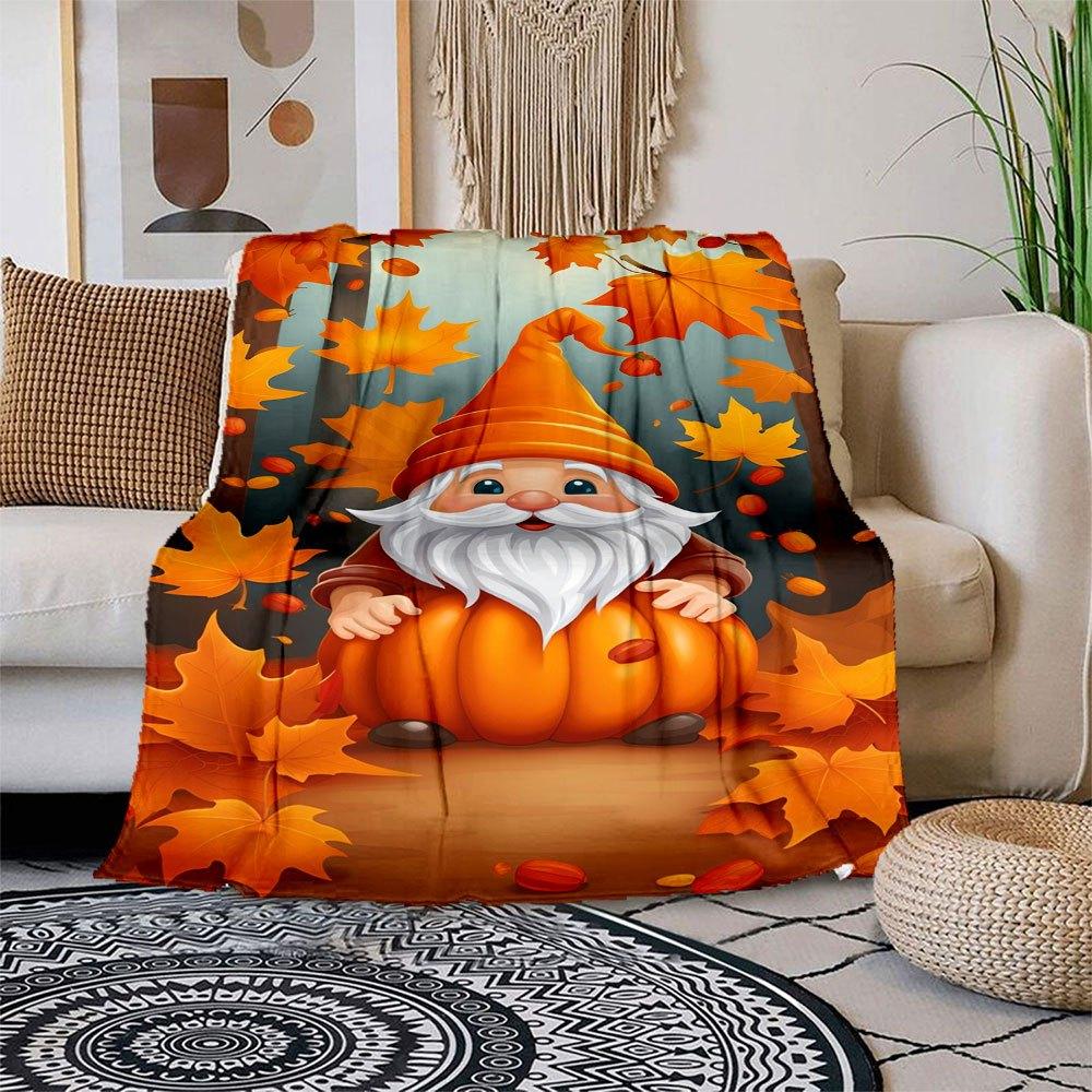 

Autumn Gnome with Pumpkin Hat Fall Leaves WallpaperBlanket Flannel Throw Blanket for Sofa, Bed, Travel, Camping, Office 100x150cm