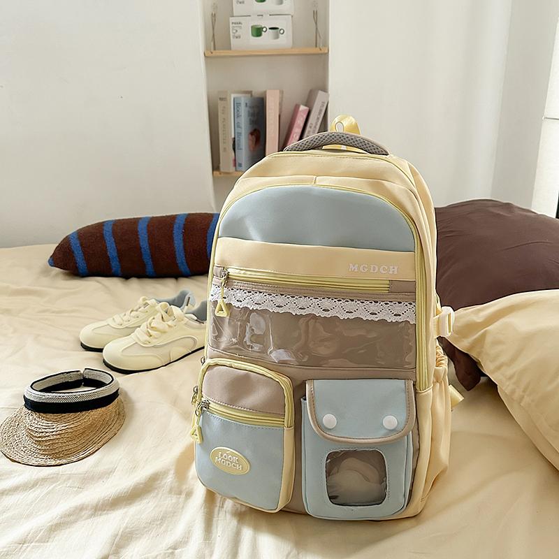 College Colorblock Schultasche Damen Reiserucksack Leichtgewichtiger Klassenrucksack