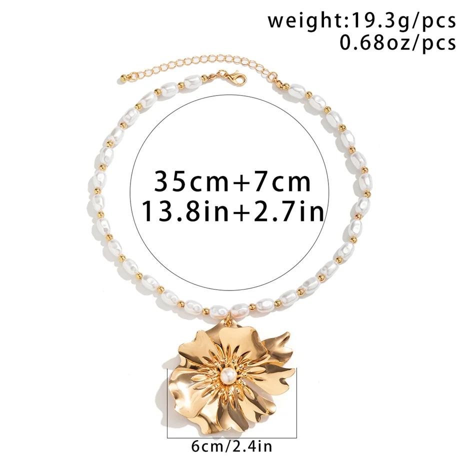 Elegant Big Rose Flower Pendant Choker Necklace for Women Bridal Goth Imitation Pearl Adjustable Chain Aesthetic Y2K Wed Jewelry
