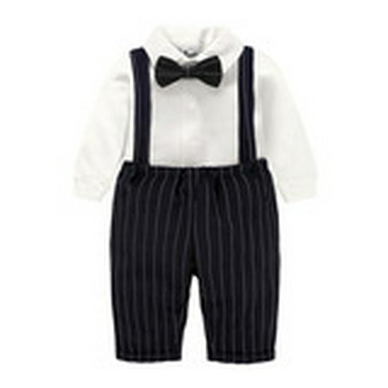Completo formale per ragazzo in stile britannico: Completo due pezzi: Camicia con papillon, Bretelle e Pantaloni lunghi.