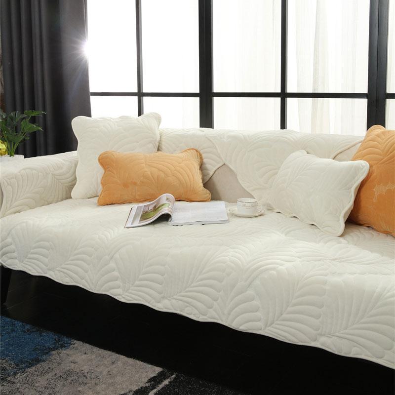 Quilted Leaves Thickened L Shape Sofa Cover Milk Velvet 4 Seater for Living Room Soft Couch Slipcover Loveseat Chair Cover Solid