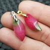 Peach Blossom Jade Tree Pendant: Pink Leaf with Golden Branch Necklace and Earring Set