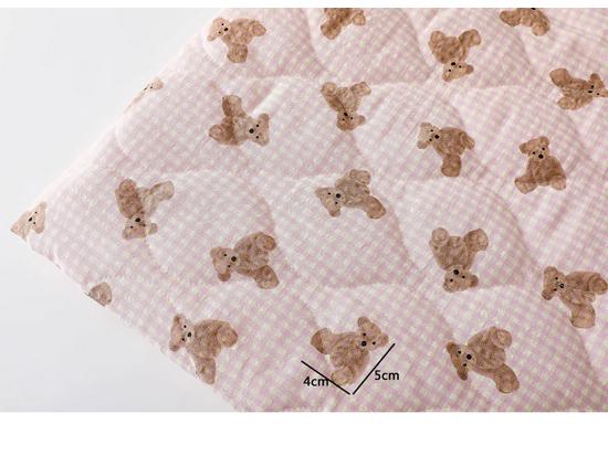 Light Yellow Pink Plaid Quilted Bear Print Cotton Vest Jacket