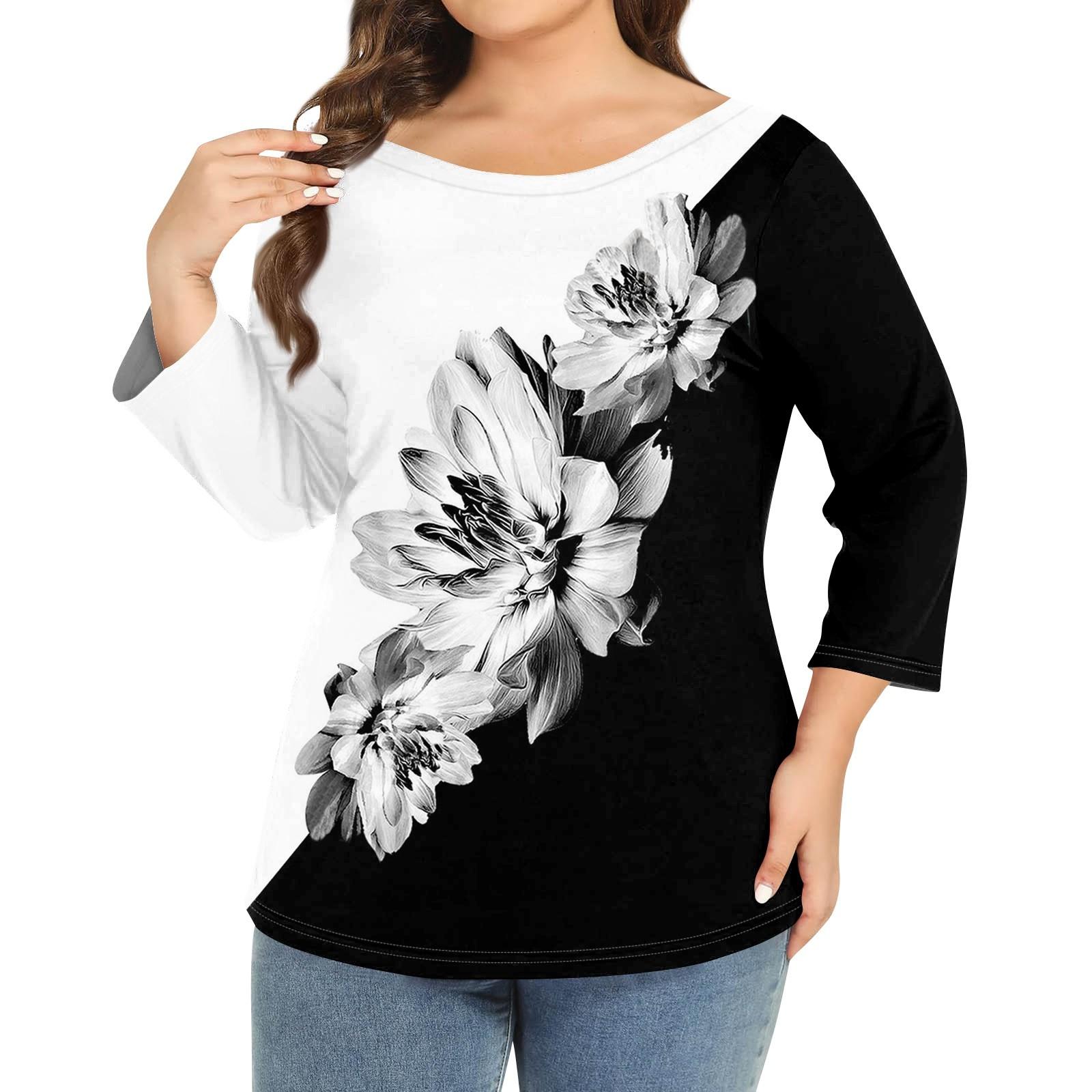 

Женский однотонный топ больших размеров с круглым вырезом и рукавами 3/4 XXXXL