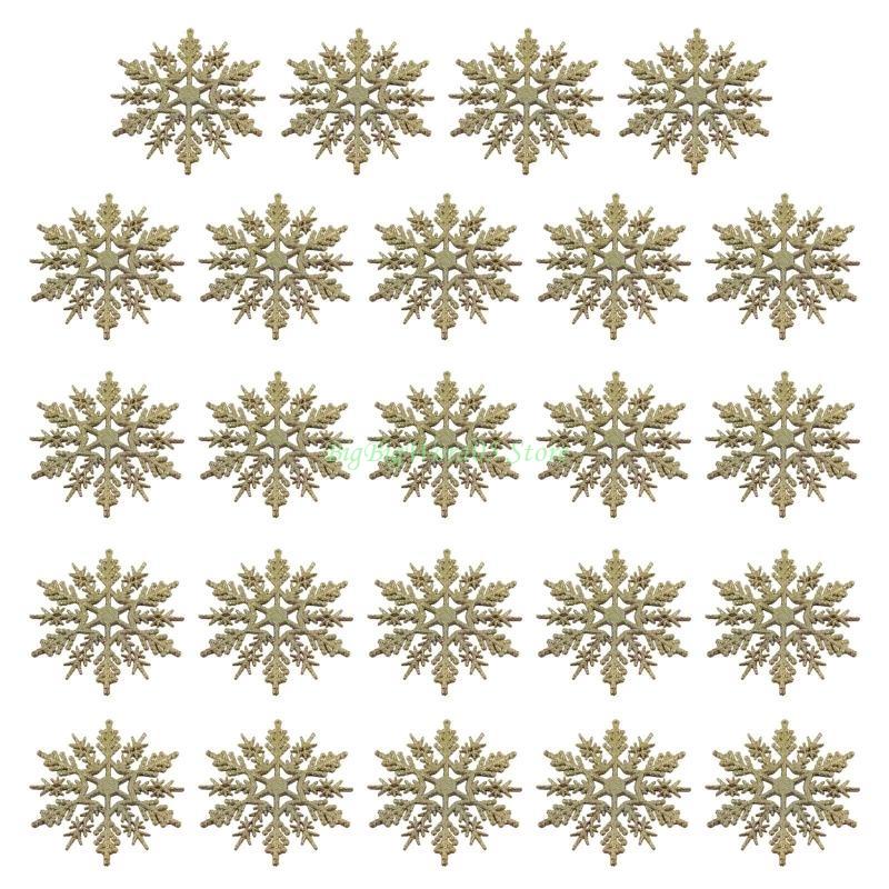 24TE Christmas Snowflake Pendant 24pcs/set Glitter Plastic Hanging Pendant Ornament for Xmas Tree Window Wall Decoration