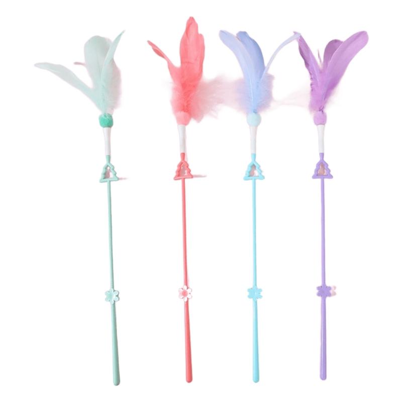 Feathered Wand Toy for Cats Teasing Active Cats Entertainment Toy Cats Fishing Rod Chasing Hunting Stick Cats Supply 4PCS