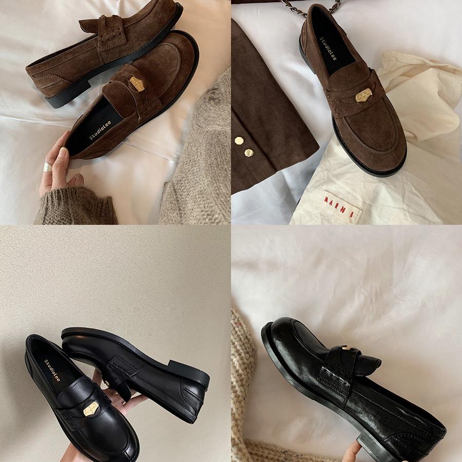 Horse leather version~ genuine leather gold coin loafers women's British style versatile retro showing feet small low heel jk small leather sho