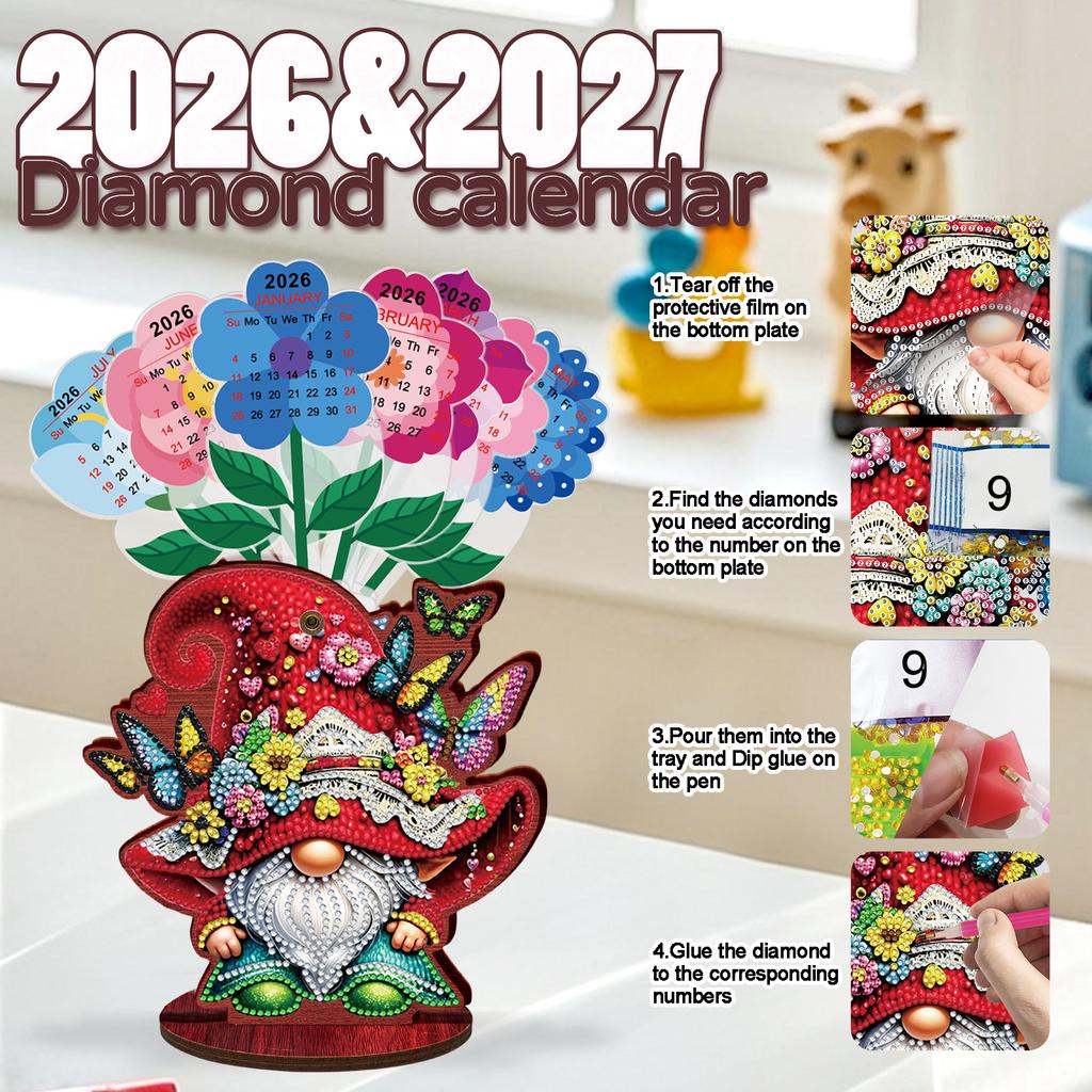 2026 Kalender Diamantmalerei Kalender Set Holz Diamantmalerei Set DIY Diamantkunst Schreibtischkalender Weihnachtsgeschenk