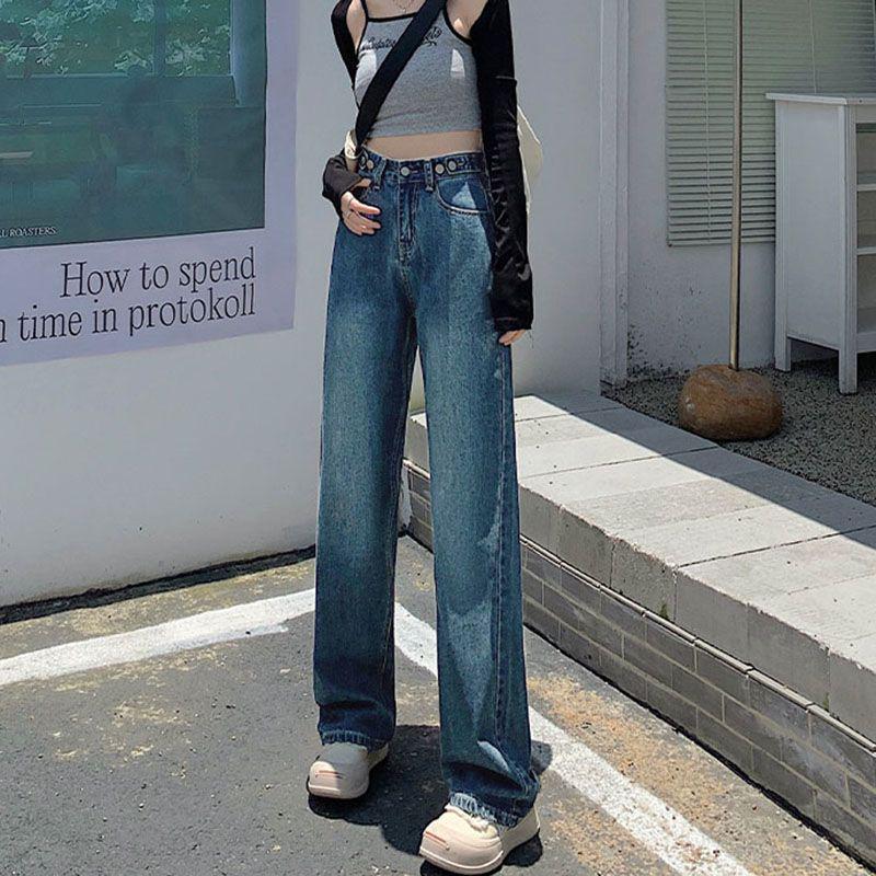 Women's 2026 High-Waisted Adjustable Wide-Leg Jeans - Trendy Floor-Length, Loose & Flattering