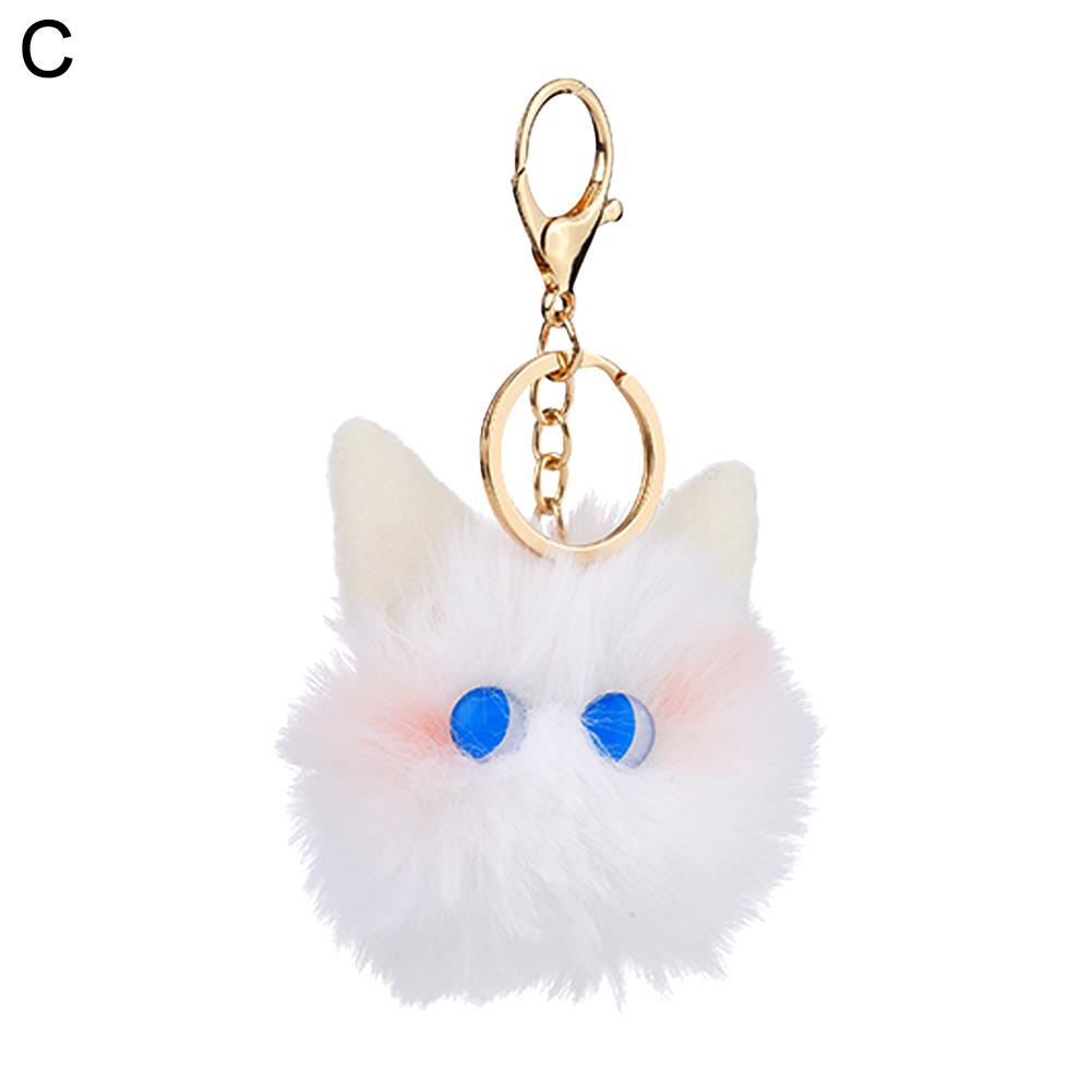Plush Cat Keychain Kawaii Kitten Cartoon Keyring Ladies Girls Bag Pendant Black /White Hairball Keychain School Bag Key Chains