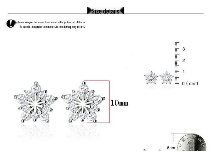 Five-Pointed Star Snowflake Silver-Plated Stud Earrings with Full Diamonds - Women's Christmas Jewelry
