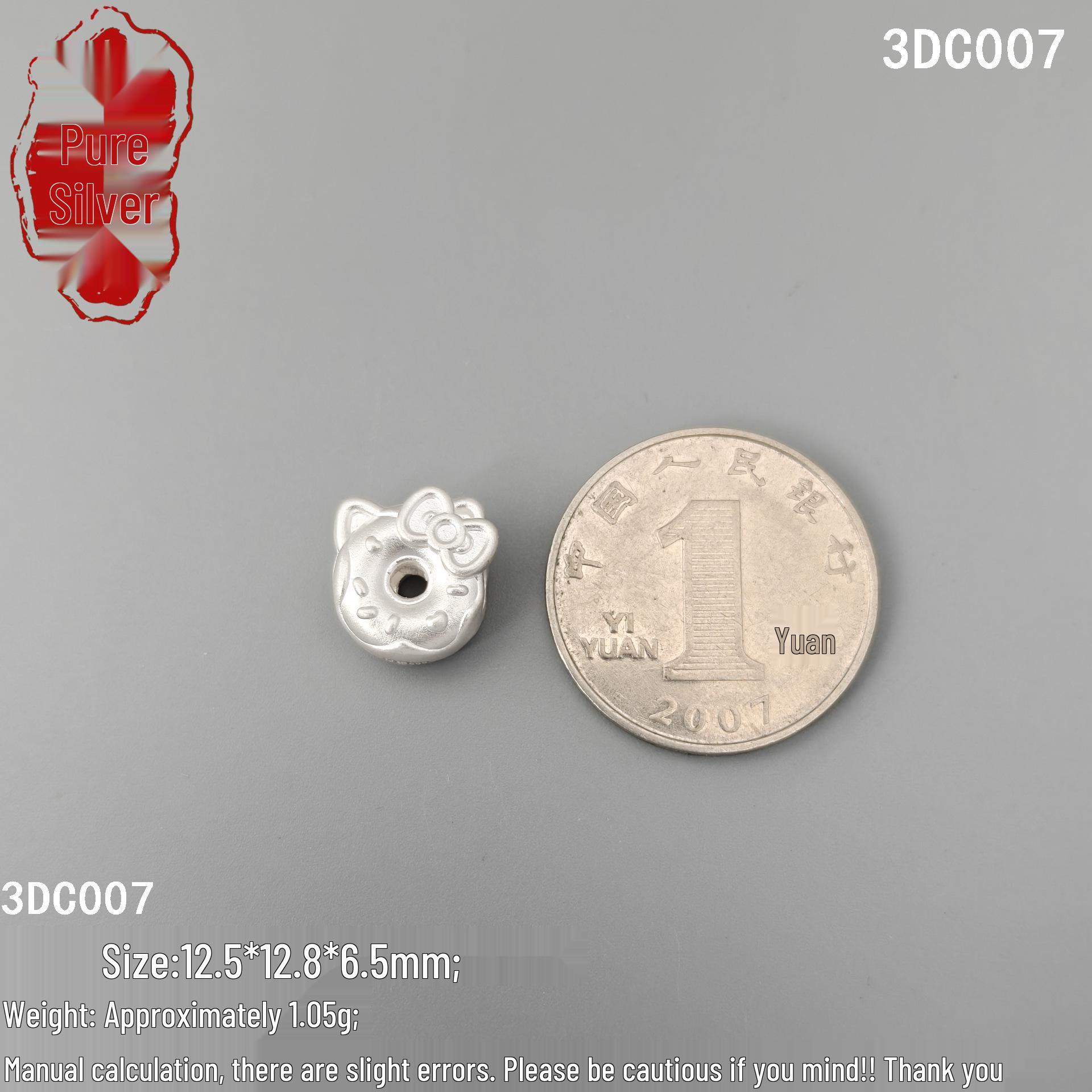 3D Cartoon Cat Donut Bracelet Beads: Sterling Silver 999KT DIY Jewelry Accessories 999 Silver: Price for One