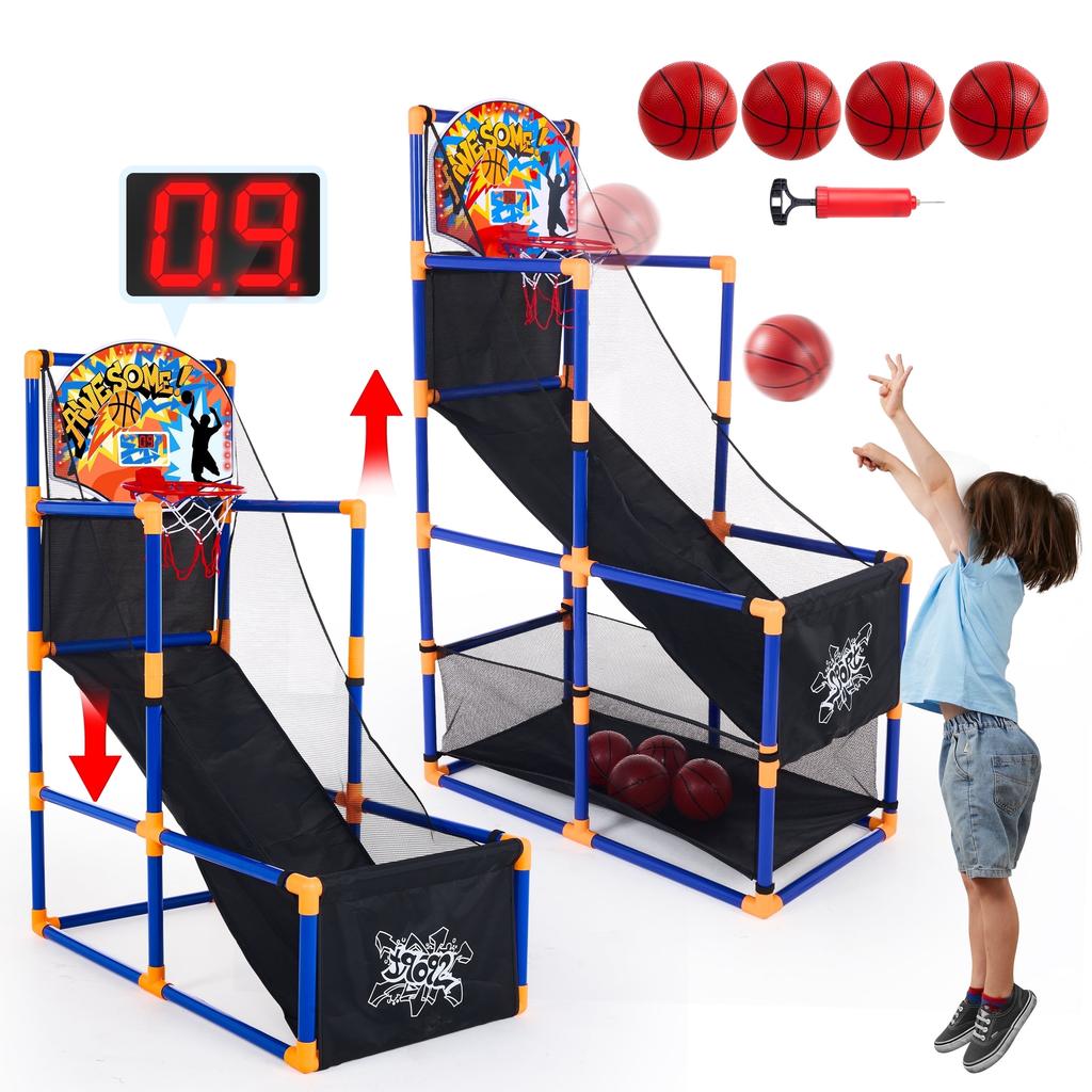 Joc Arcade Baschet Joyfy cu LED și Scorul cu 4 Mingi Înălțime Reglabilă 44"-55" Suport Baschet Coș Jucării Cadou pentru Vârstele 3-12 Băiat