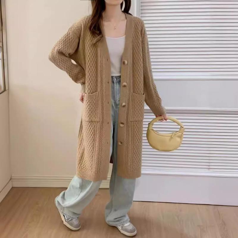 Long sweater jacket women's autumn new twist sweater cardigan long lazy thick knitted cardigan jacket