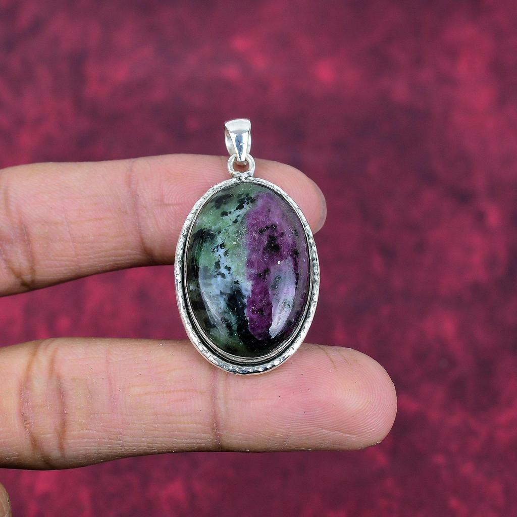 Ruby In Zoisite Pendant Gemstone Jewelry, 925 Solid Sterling Silver Pendant, Handmade Jewelry Birthstone Pendant, Gift For Him