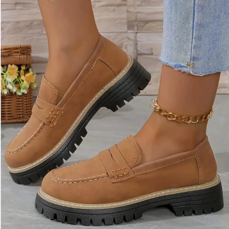 Fashion Women Solid Color Platform Loafers Shoes Woman Autumn British Style Flats Comfortable Thick Heel Slip On Shoes Zapatillas Mujer