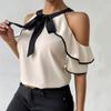 Women's Temperament Double Layer Short-sleeved Shirt Bow Tie Neckline Shirt Pullover