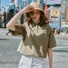 CHALLENGER Lip Cara Logo Patch Women'S Raglan Short Sleeve Woven Top Khaki