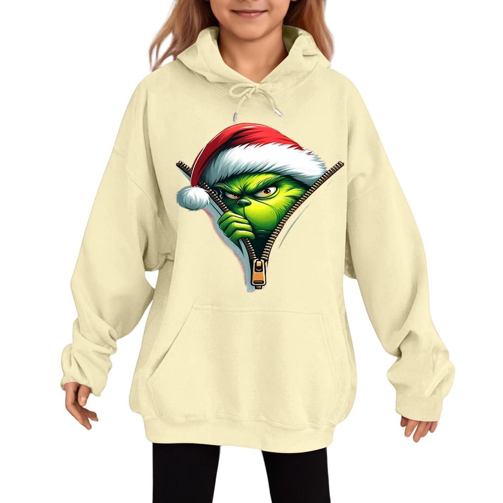 Children's Fashionable Casual Long-sleeved Loose Christmas Print Pullover Hooded Sweatshirt