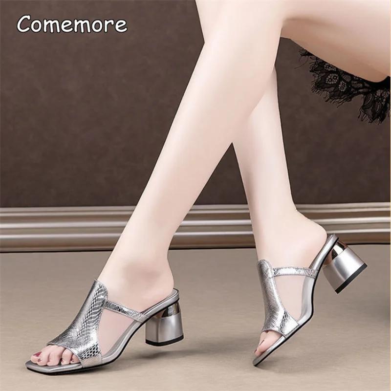 Fashion Comemore Summer Slippers Womens High Heels Slides Casual Shoes 2025 Women's Heel Mules Flip Flop Slides Women Sandal Sandalias