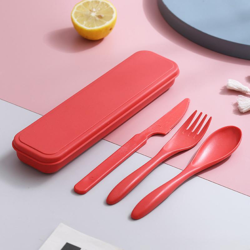 

Набор столовой посуды 3 в 1 из пшеничной соломы, портативный, многоразовый набор столовых приборов, нож, вилка, ложка, палочки для еды, дорожный контейнер для столовых приборов, походная посуда красный