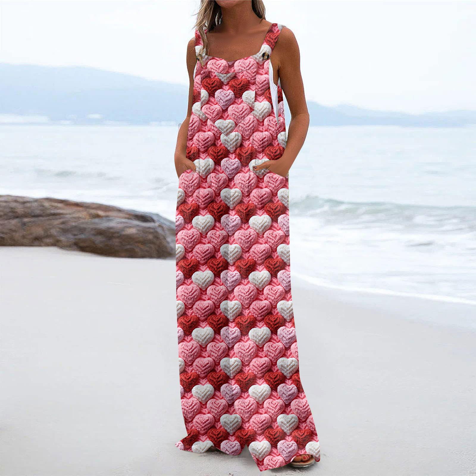 

Женский модный повседневный свободный комбинезон с карманами и принтом ко Дню святого Валентина XXL розовый