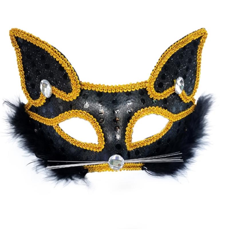 

Sequins Cats Mask Masquerade Mask Foxes Mask Plush Animal Mask Half Face Mask Animal Mask Dress Up Mask чорний
