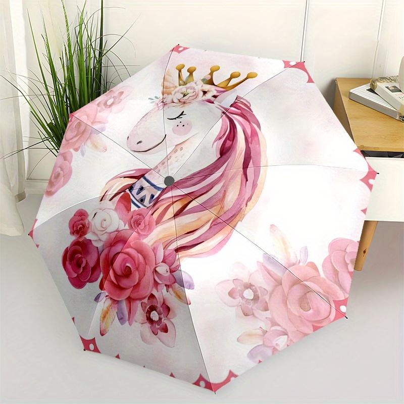 Magical Unicorn Crown: Floral Fantasy for Kids! Umbrella, Portable 3-Fold Compact Umbrella for Men & Women ES21