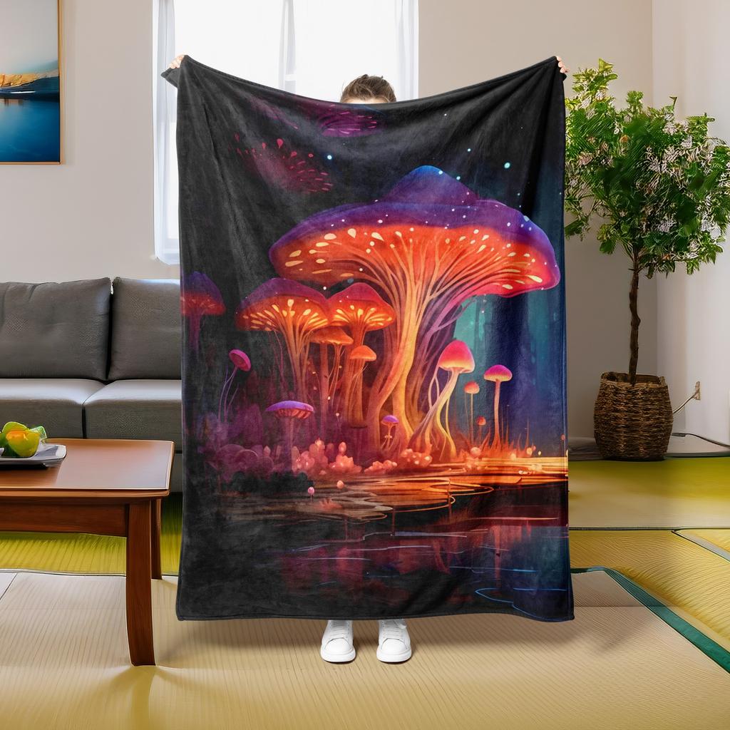 1PC Throw Fantasy Mushroom Flannel Blanket Forest Mushroom arts Bohemia style Soft thin Blankets for Home Car Camping Nap Picnic
