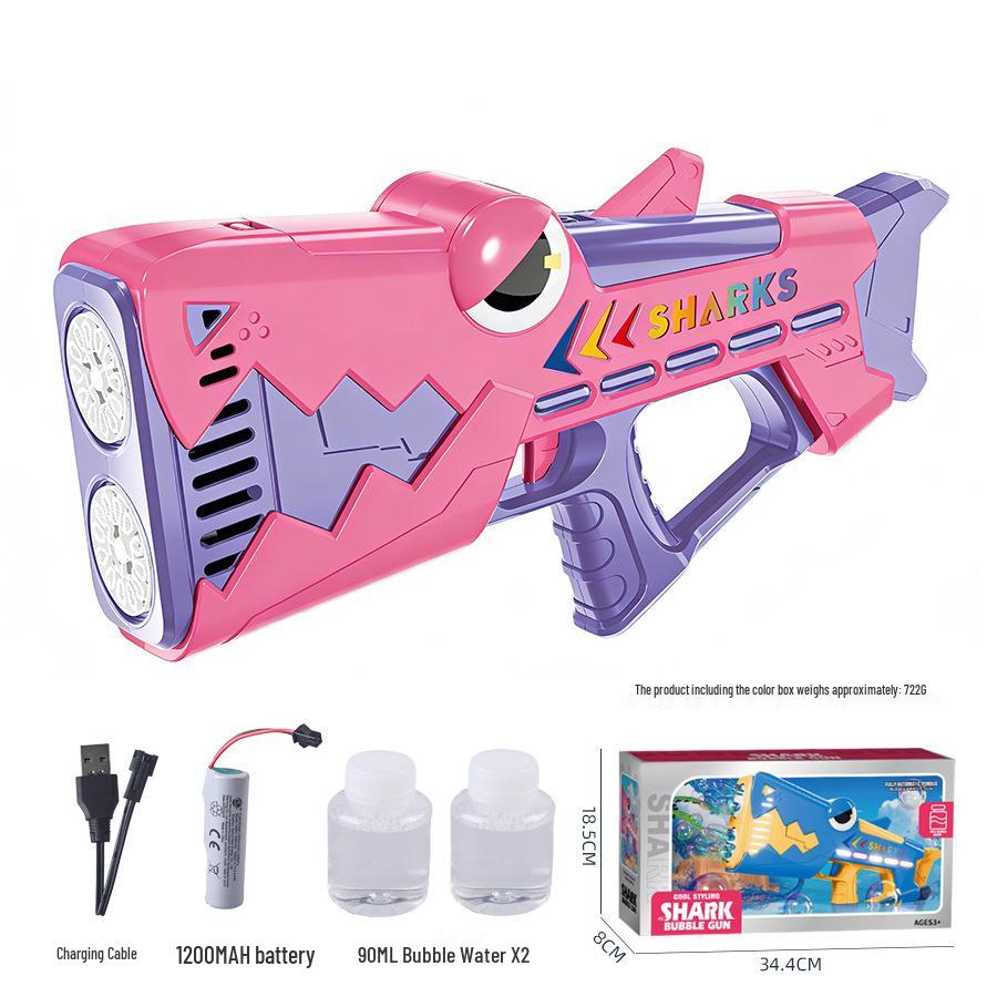 Cartoon Shark Electric Bubble Gun: Handheld, 24-Hole, Automatic Light-Up Bubble Blower for Kids