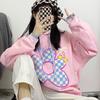 Kawaii Sweet Pink Hoodies Velvet Women Harajuku Japanese Fashion Hooded Sweatshirts Preppy Style Flower Embroidery Tops Winter Female