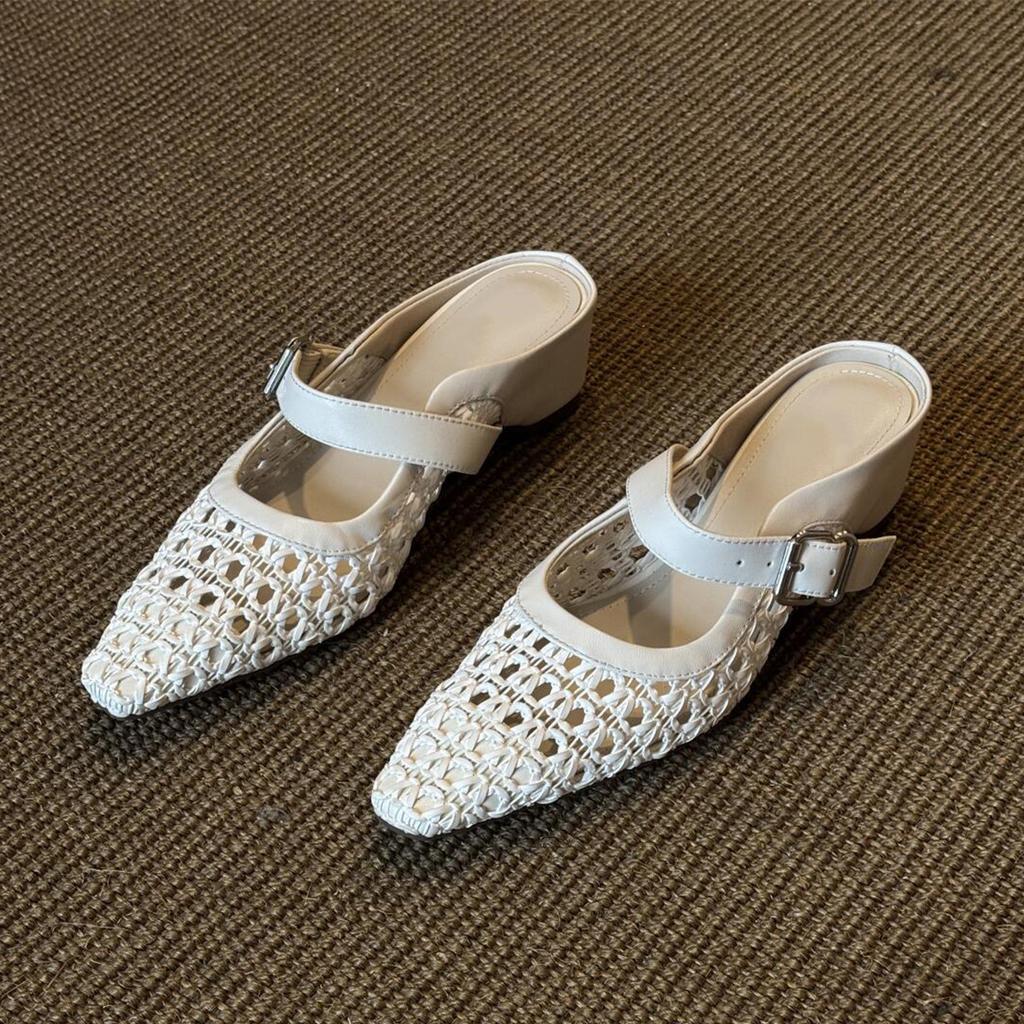 Sheepskin version~ Temperament gentle hollow mesh sandals new women's bag head half slippers women's summer wear fashionable and versatile