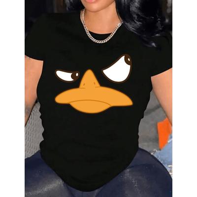 Duck Graphic Print T-Shirt for Women Casual Short Sleeve Tee 1 Pcs 100% Heavy Cotton - Comfortable Crew Neck, Soft Adorable Tees Tops
