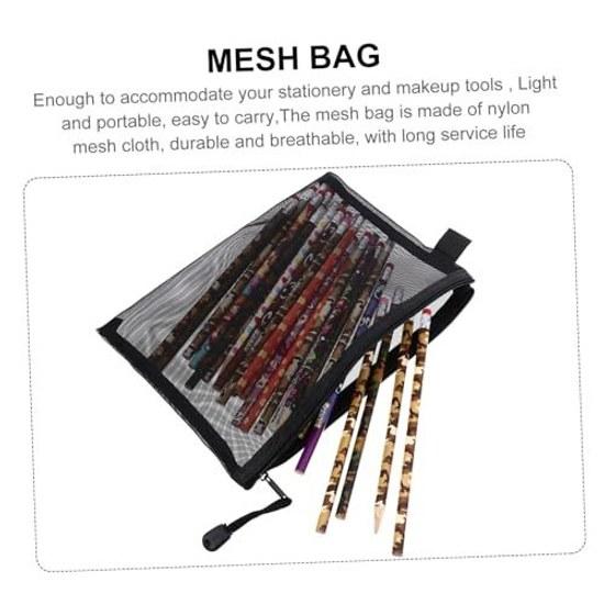 No-brand nylon black mesh cosmetic pouch set 10 zipper transparent design convenient storage organizer travel toiletry bag.