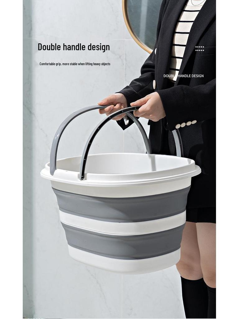 Foldable Household Storage Bucket with Handle - Large Capacity, Portable for Outdoor Camping, Car Use, or Laundry.