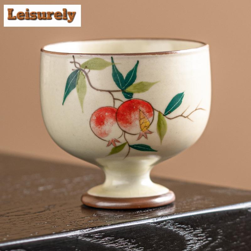 90ml Handmålad Granatäpple Keramisk Tekopp Kräm Ru Ugn Arhat Kopp Hög Högfotad Kopp Hushåll Mästare Enkel Chazhan Teservis