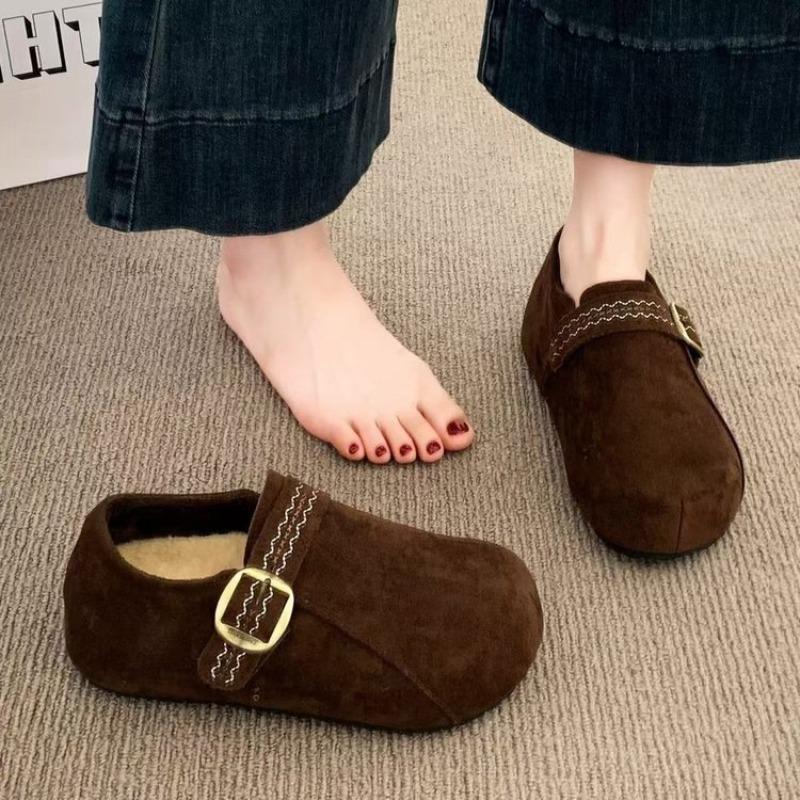 New Height-increasing One-legged Half-slipper Retro Thick-soled Fleece Shoes for Women