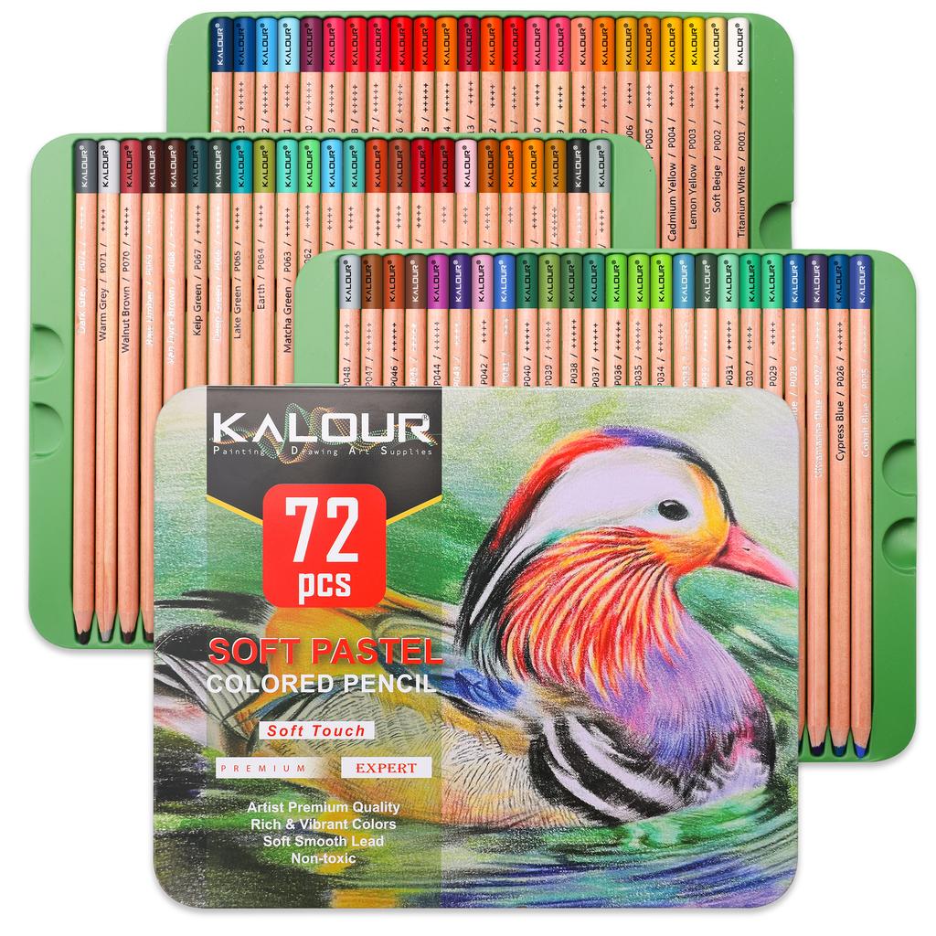 KALOUR Brand Hot Sale High Grade Vibrant Colors Soft Core 72pcs Soft Pastel Colored Charcoal Pencil Colored Pencils in Tin Box
