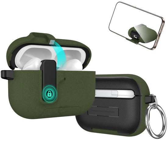 Earbud Protective Case for AirPods Pro 3 Charging Case Portable Shockproof Wireless Earphone Cover Protector Shell Skin with Lock Phone Holder