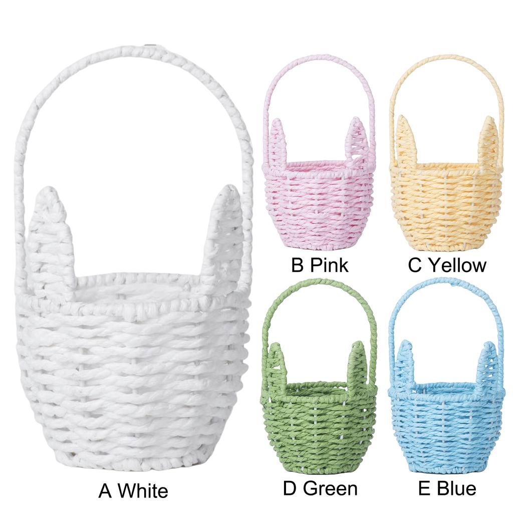 Easter Mini Handmade Rabbit Baskets with Handle Cartoon Woven Ear Decorative Basket Multi-Purpose for Camping Holiday Home Decor