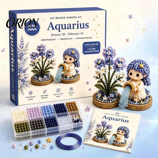 Relaxing Stress Relief Art Kits 12 Zodiac Signs DIY Beaded Garden Kit, 3D Astrology Flower Craft Plastic Ornament Crafting Materials Handmade Bead Kit