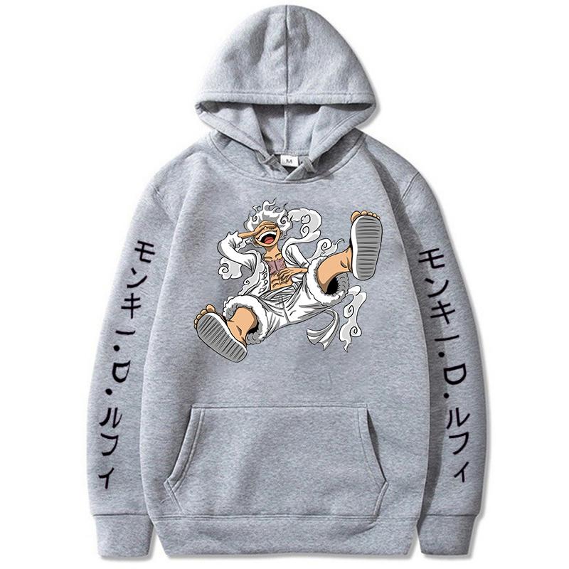 New Gear Fifth Luffy Printed Anime Hoodies Sun God Graphic 90s Pullover Casual Streetwear Unisex Autumn & Winter Oversized Fleece Clothing