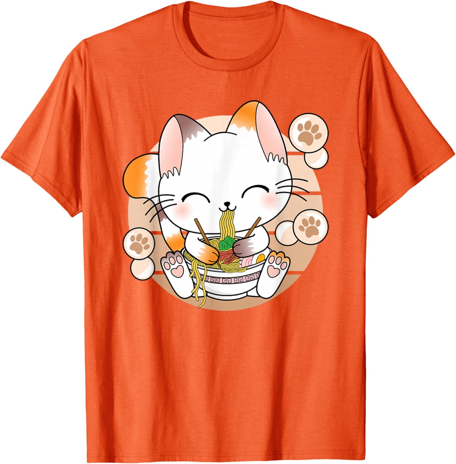 Kawaii Cat Ramen Noodle Lover Japanese Anime Cute Kitten Graphic Tee Casual Cotton T-Shirt 4XL